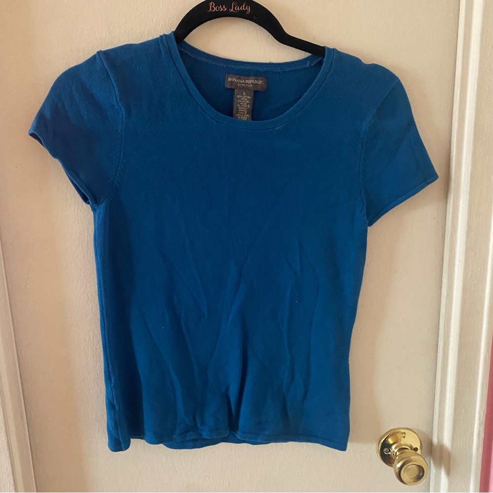 Banana Republic Stretch Blue Knit Fitted T-shirt